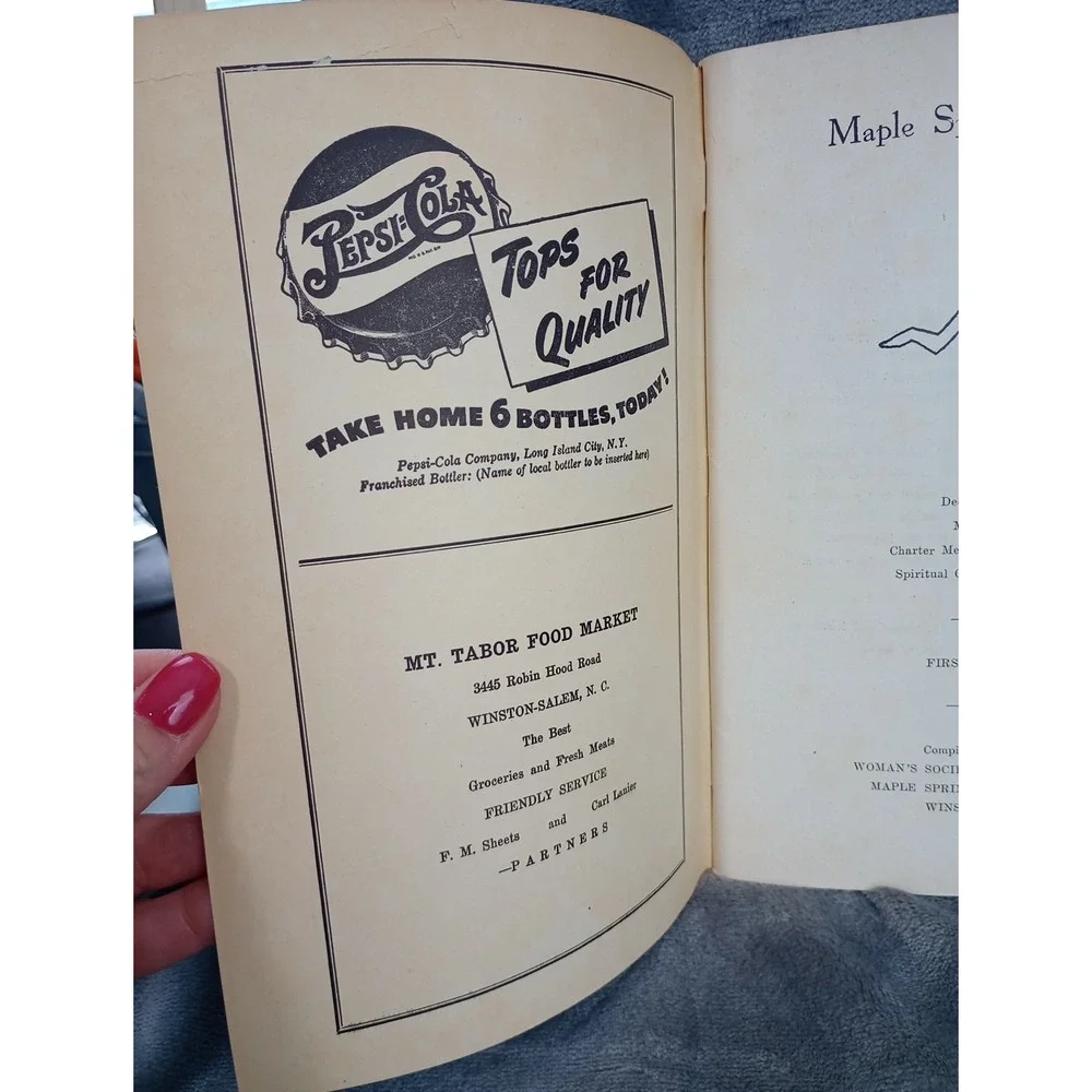 Maples Springs Methodist Church Cookbook 1950  First Edition Winston-Salem, NC‎